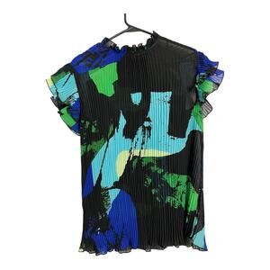 Sheer Pleated Blouse Shirt Top City Chic XS Retro Cruise Abstract
